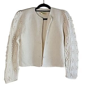 Vintage Heirloom Handknit Ireland Cardigan M Pure Wool Puff Sleeve Cottagecore